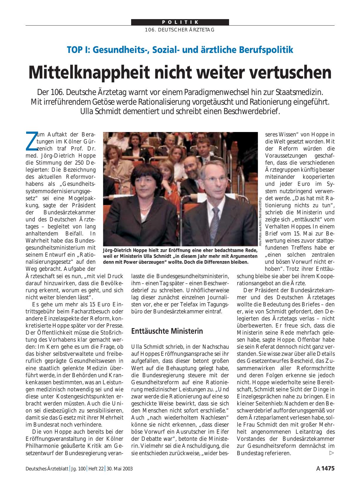 Vorschauseite 1: TOP I - Gesundheits-, Sozialund ärztliche Berufspolitik: Mittelknappheit nicht weiter vertuschen