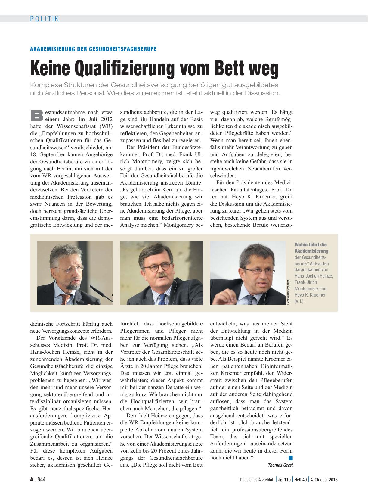 Vorschauseite 1: Akademisierung der Gesundheitsfachberufe: Keine Qualifizierung vom Bett weg