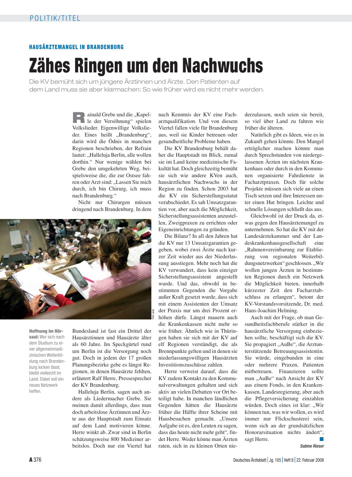 Vorschauseite 1: Hausärztemangel in Brandenburg: Zähes Ringen um den Nachwuchs