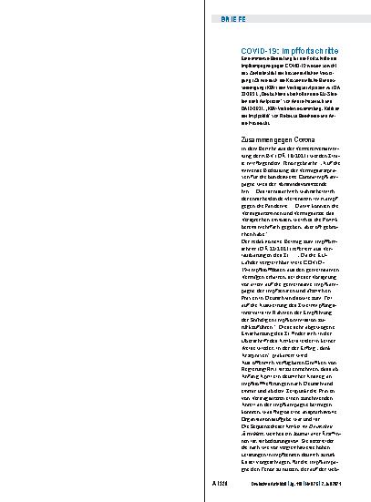 Vorschauseite 1: COVID-19: Impffortschritte: Zusammen gegen Corona