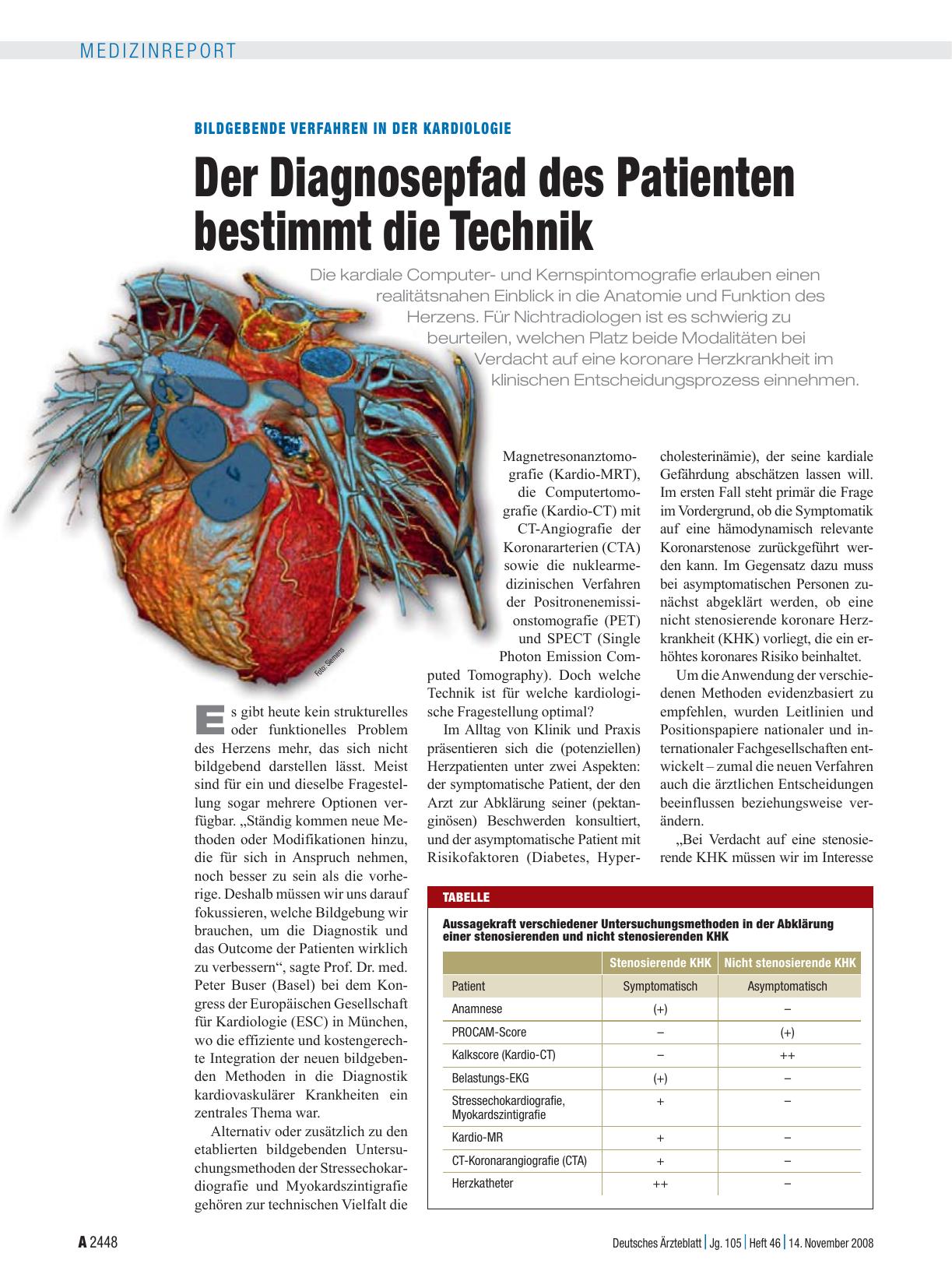 Vorschauseite 1: Bildgebende Verfahren in der Kardiologie: Der Diagnosepfad des Patienten bestimmt die Technik