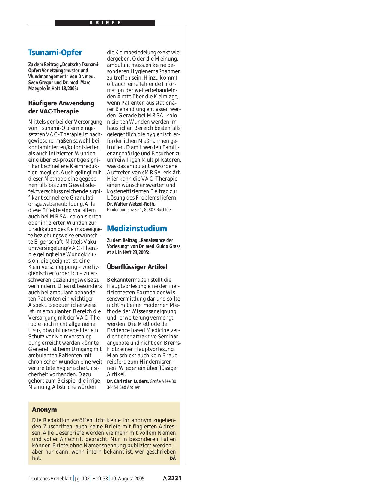 Vorschauseite 1: Medizinstudium: Überflüssiger Artikel