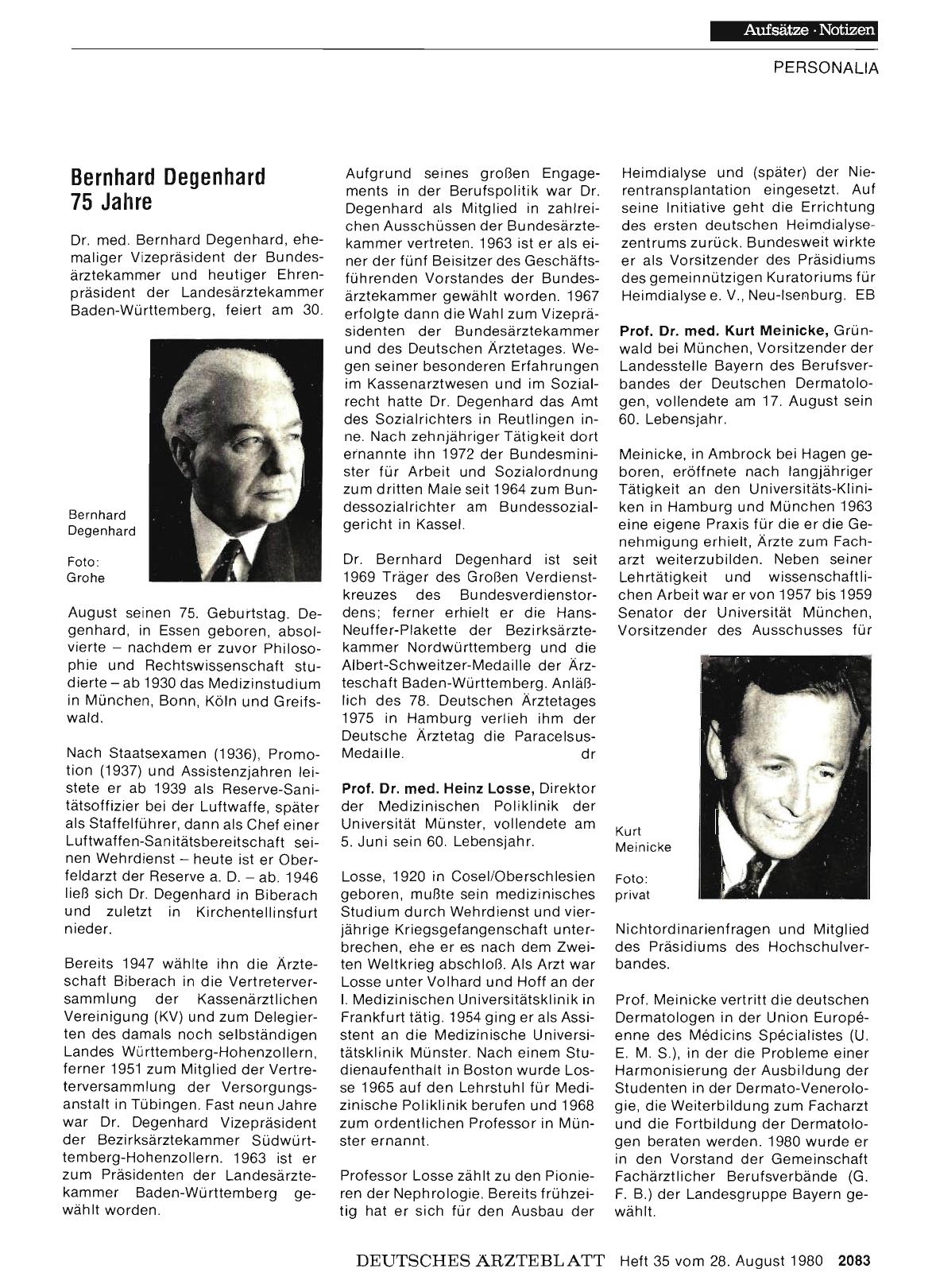 Vorschauseite 1: Bernhard Degenhard 75 Jahre