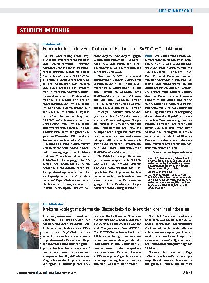 Vorschauseite 1: Typ-1-Diabetes: Krebsrisiko steigt mit der für die Blutzuckerkontrolle erforderlichen Insulindosis an