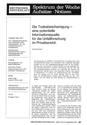 Vorschauseite 1: Die Todesbescheinigung eine potentielle Informationsquelle für die Unfallforschung im Privatbereich