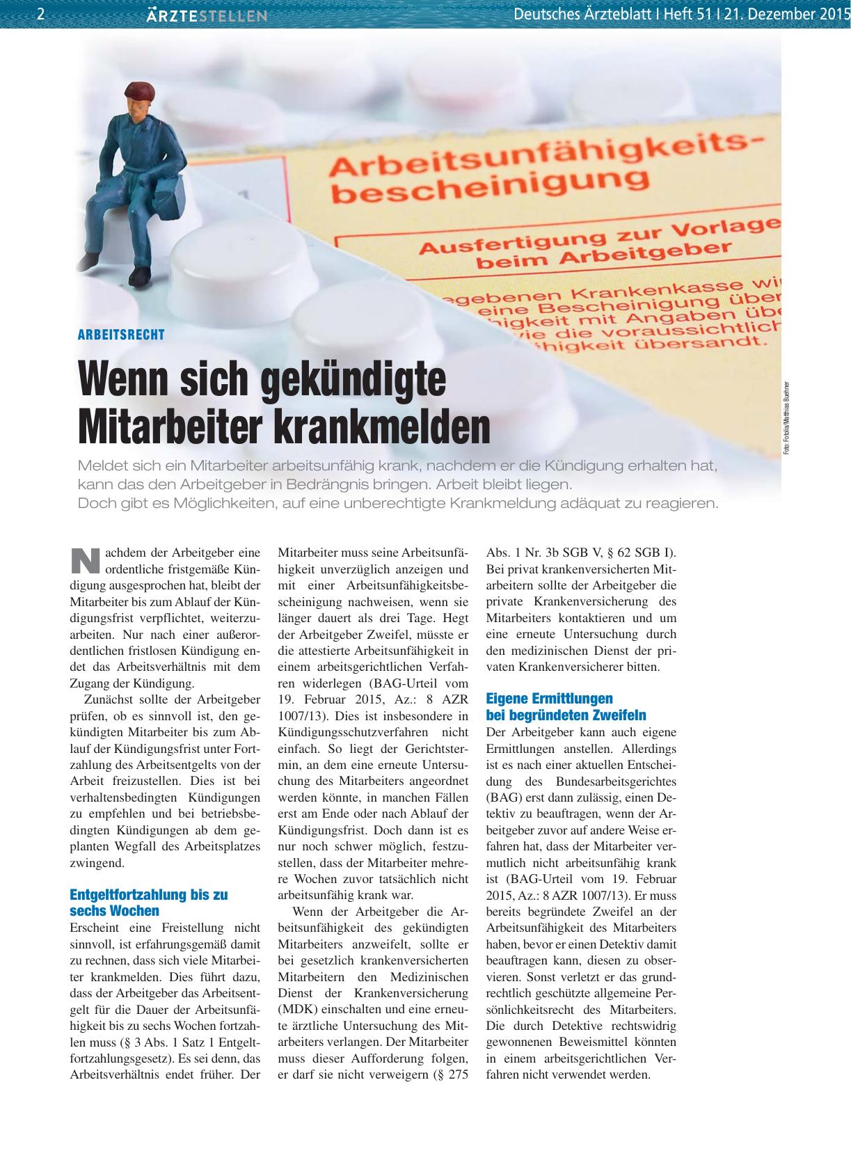 Vorschauseite 1: Arbeitsrecht: Wenn sich gekündigte Mitarbeiter krankmelden