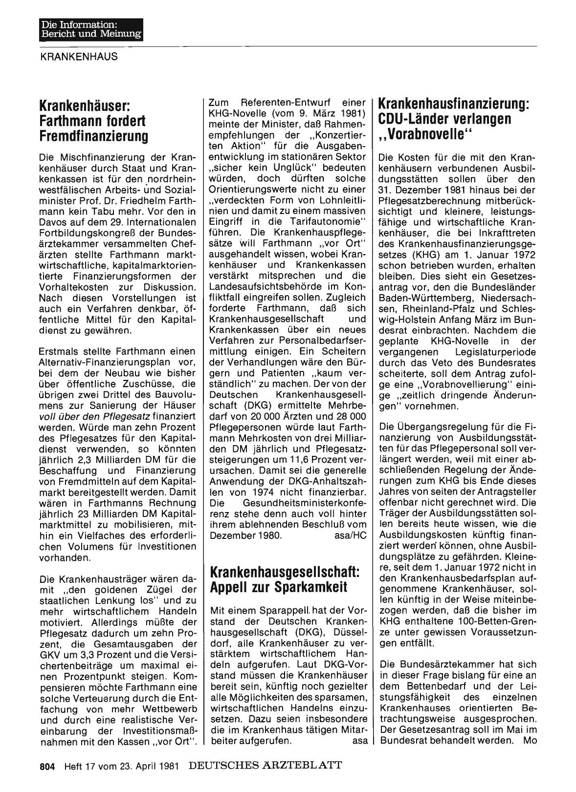 Vorschauseite 1: Krankenhausgesellschaft: Appell zur Sparkamkeit