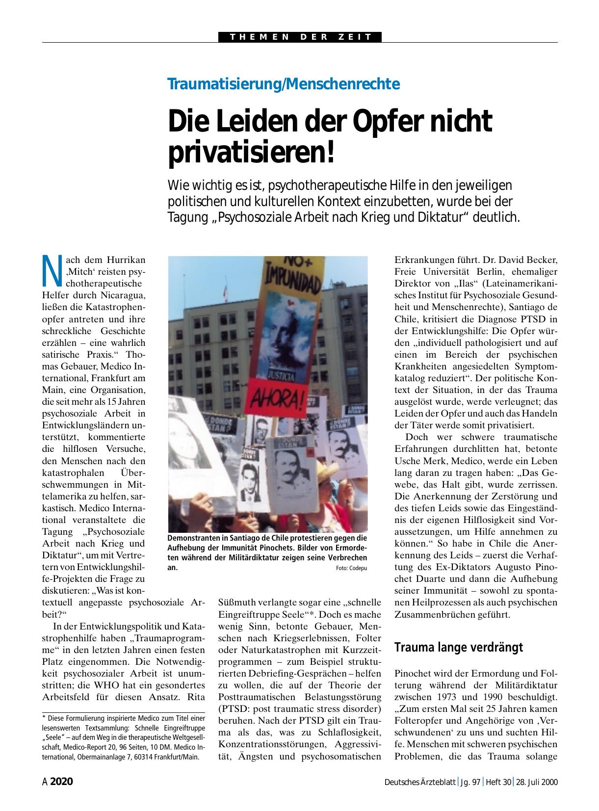 Vorschauseite 1: Traumatisierung/ Menschenrechte: Die Leiden der Opfer nicht privatisieren!