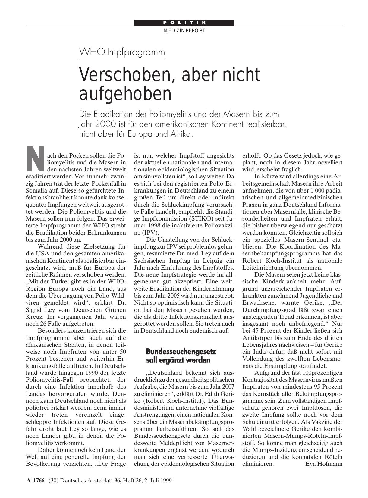 Vorschauseite 1: WHO-Impfprogramm: Verschoben, aber nicht aufgehoben