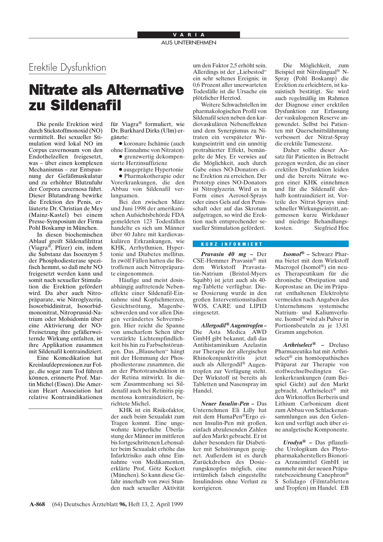 Vorschauseite 1: Erektile Dysfunktion: Nitrate als Alternative zu Sildenafil