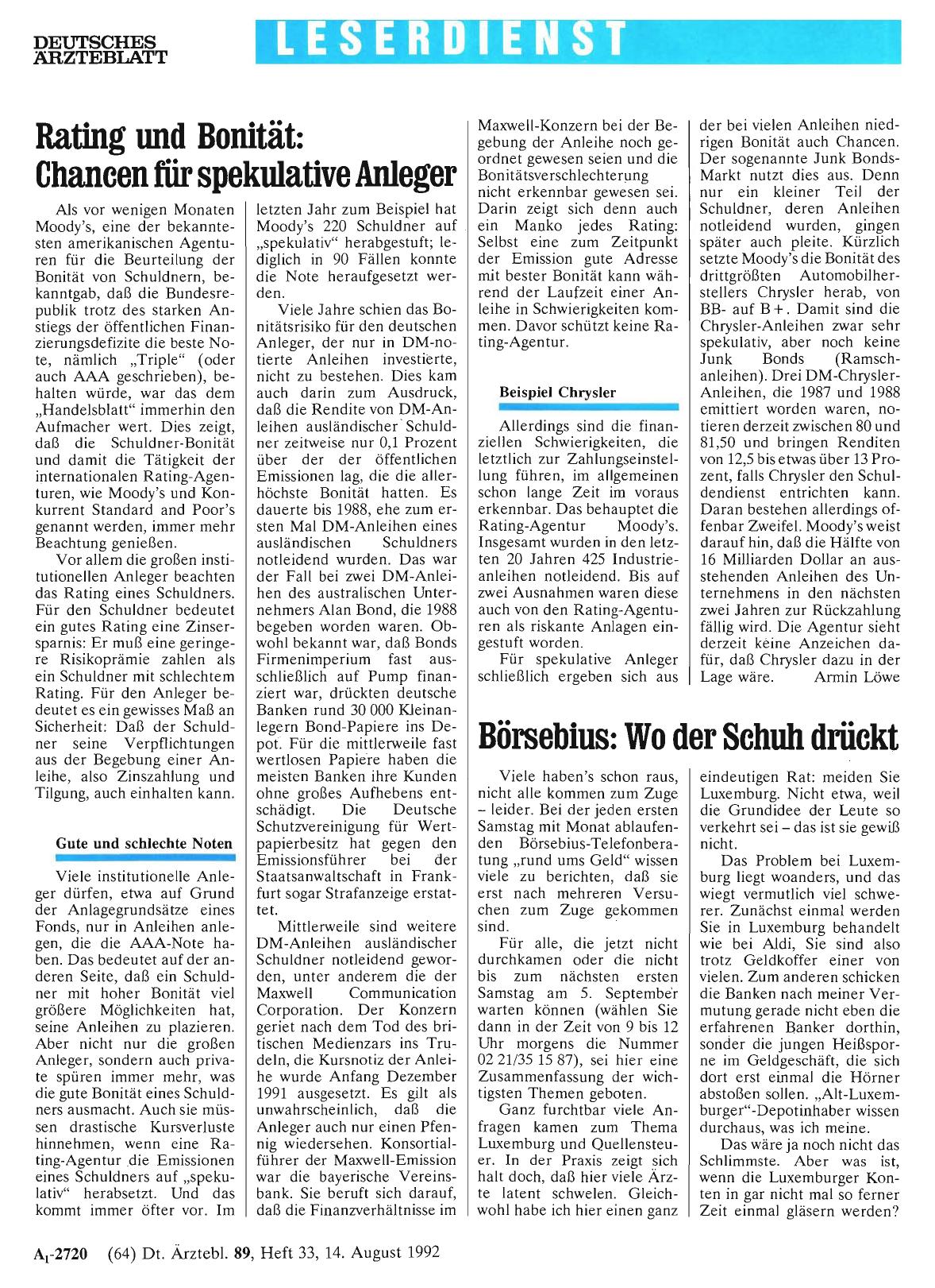 Vorschauseite 1: Börsebius: Wo der Schuh drückt