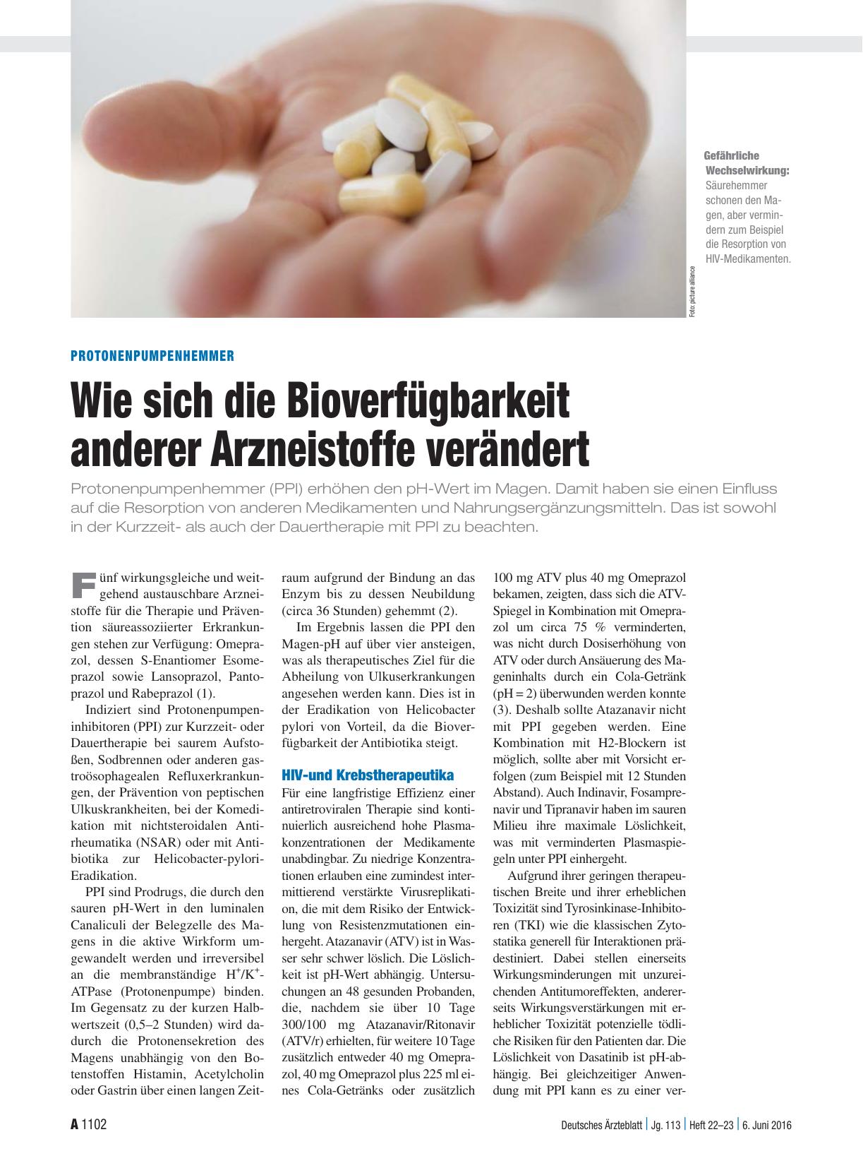 Vorschauseite 1: Protonenpumpenhemmer: Wie sich die Bioverfügbarkeit anderer Arzneistoffe verändert