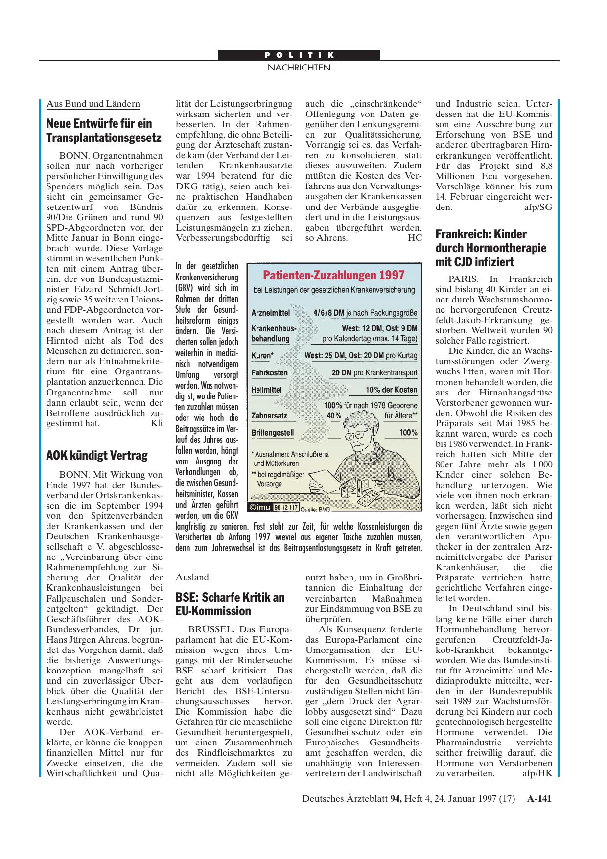 Vorschauseite 1: Patienten-Zuzahlungen 1997