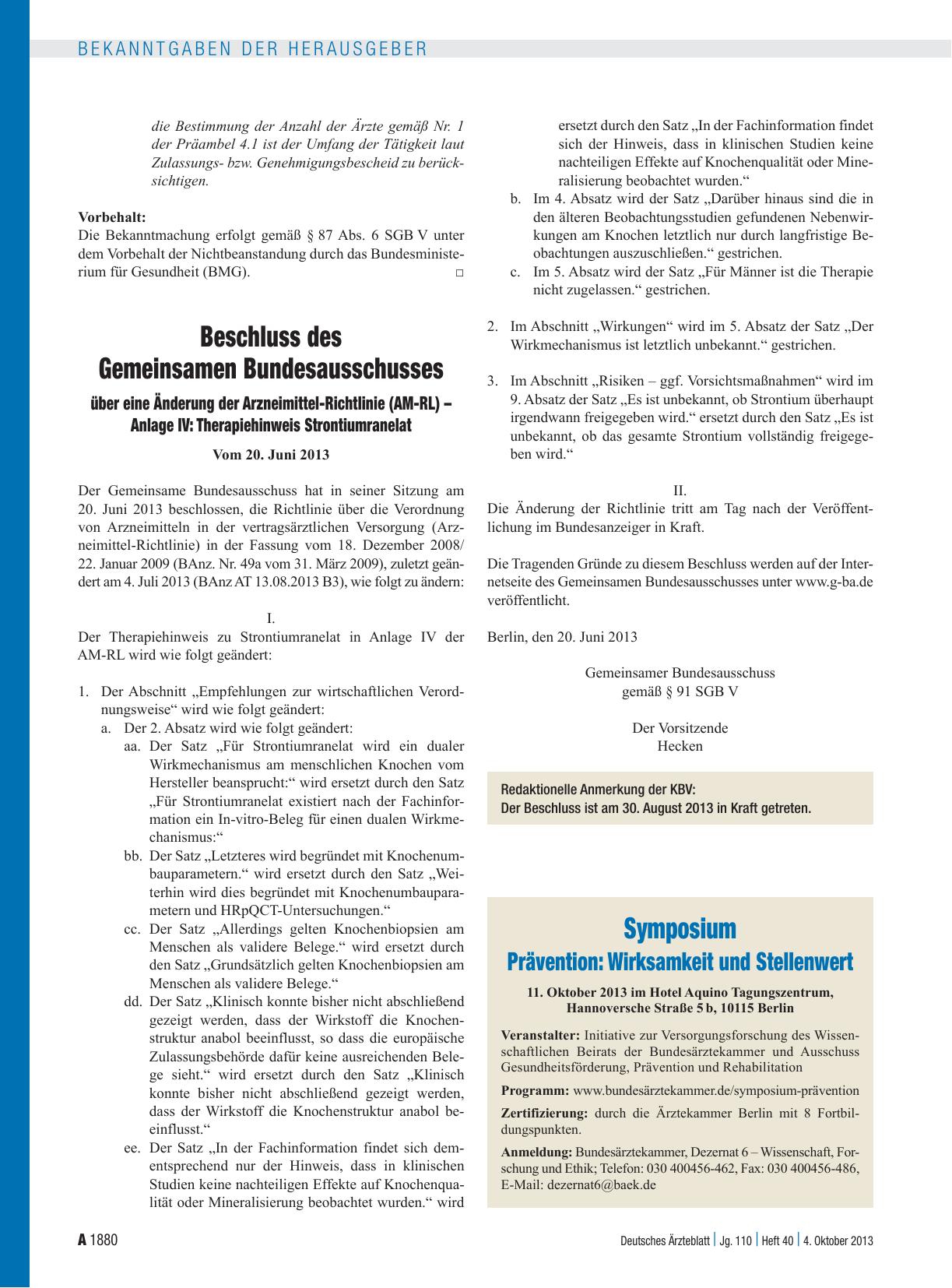 Vorschauseite 1: Symposium Prävention: Wirksamkeit und Stellenwert