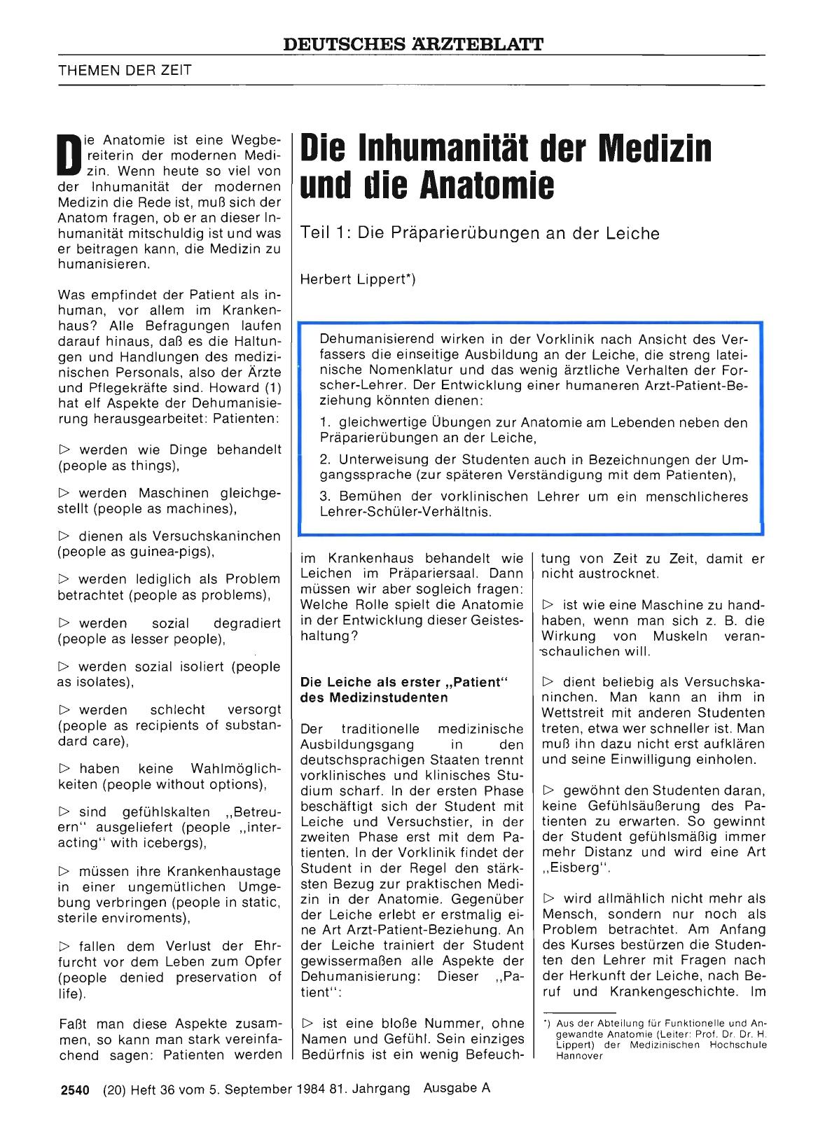 Vorschauseite 1: Die Inhumanität der Medizin und die Anatomie