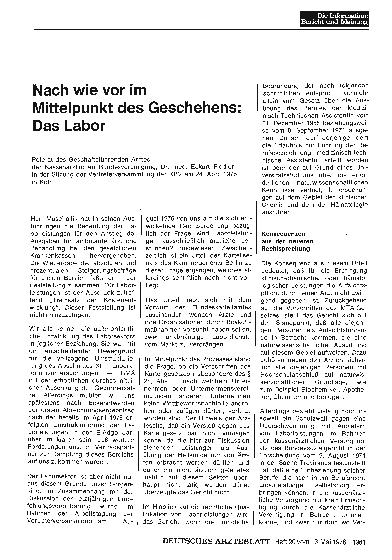 Vorschauseite 1: Nach wie vor im Mittelpunkt des Geschehens: Das Labor