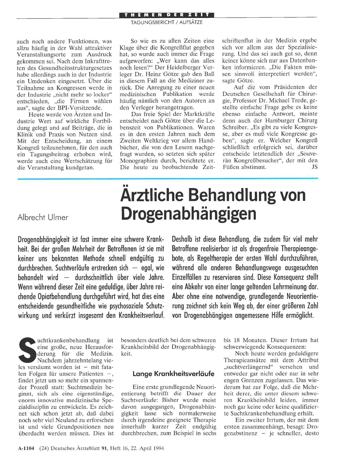 Vorschauseite 1: Ärztliche Behandlung von Drogenabhängigen