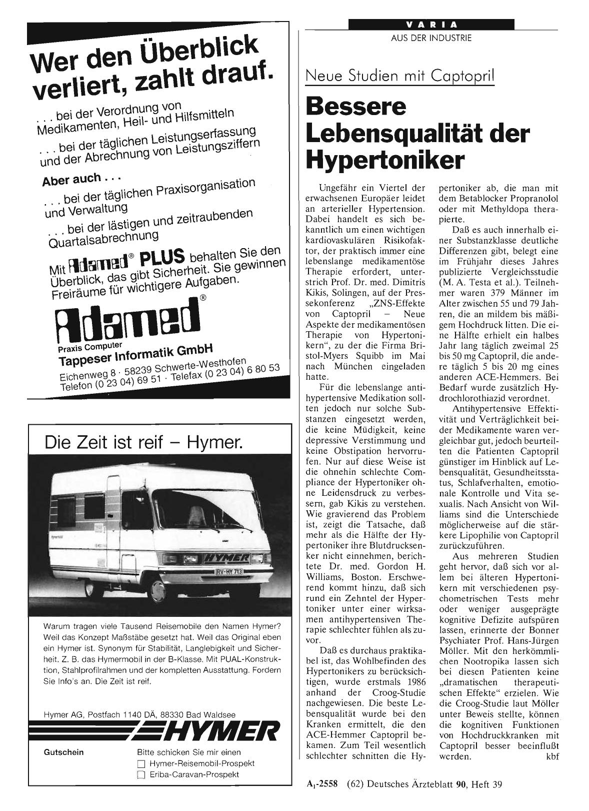 Vorschauseite 1: Neue Studien mit Captopril: Bessere Lebensqualität der Hypertoniker