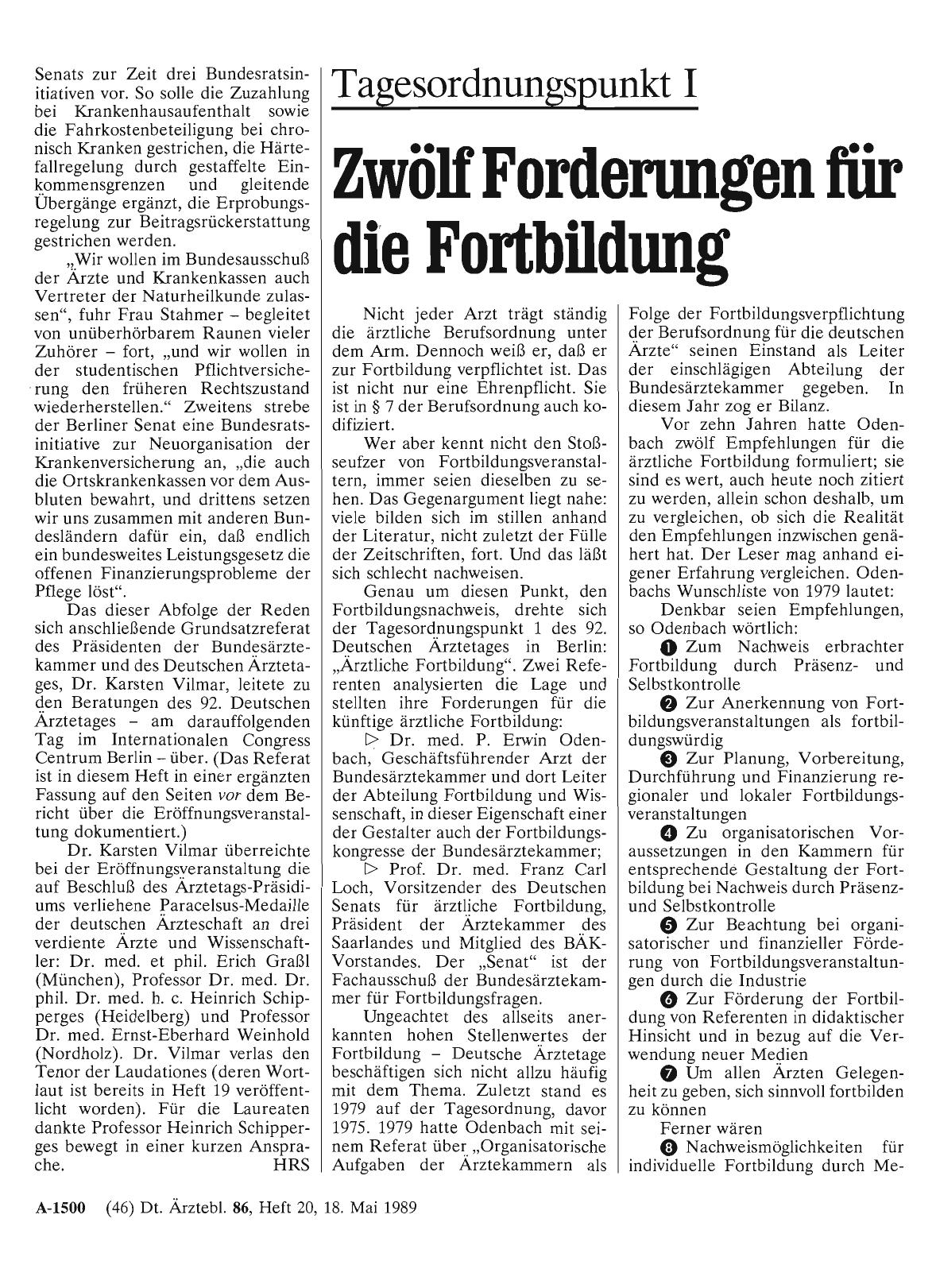 Vorschauseite 1: Tagesordnungspunkt I: Zwölf Forderungen für die Fortbildung