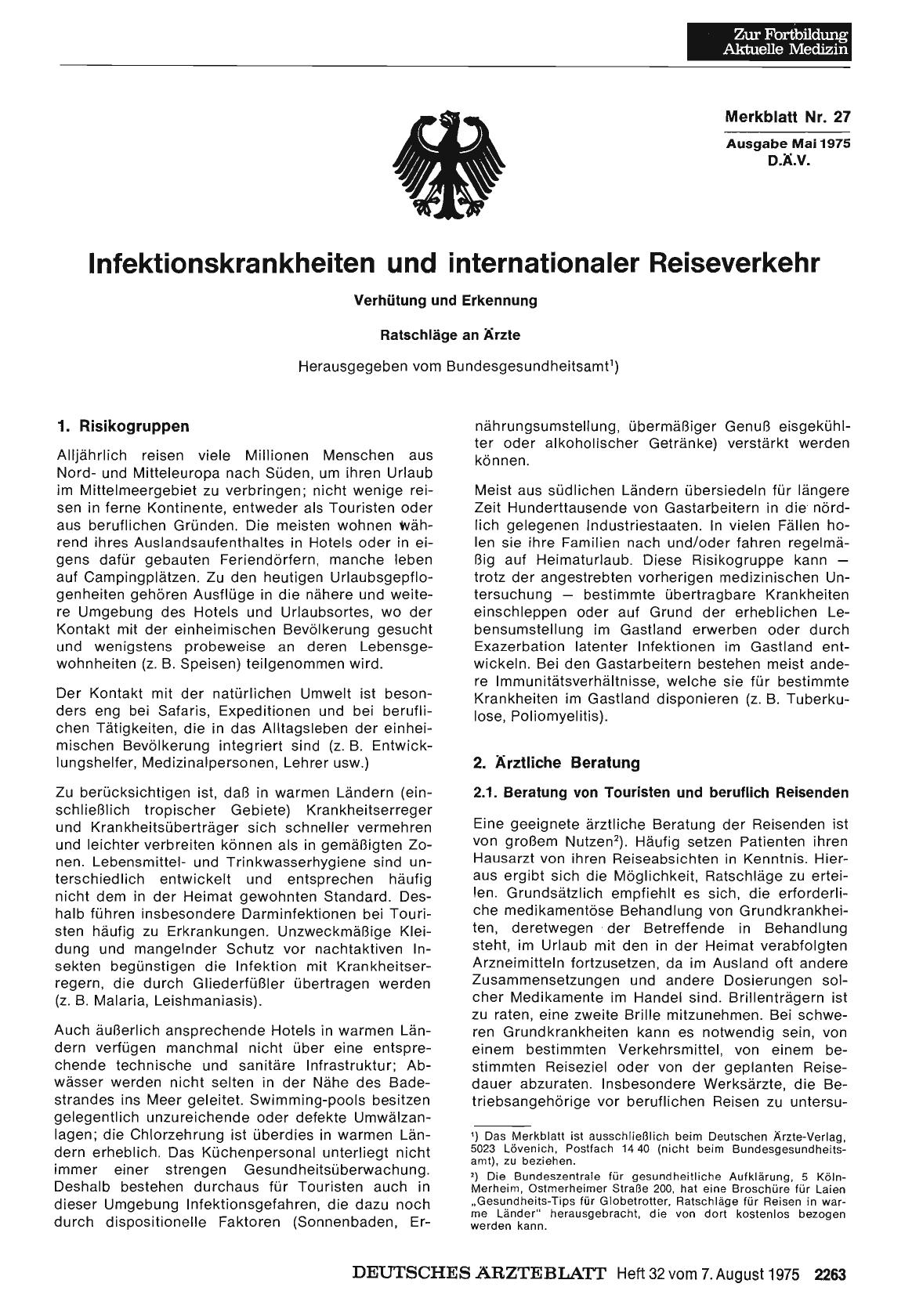 Vorschauseite 1: Infektionskrankheiten und internationaler Reiseverkehr