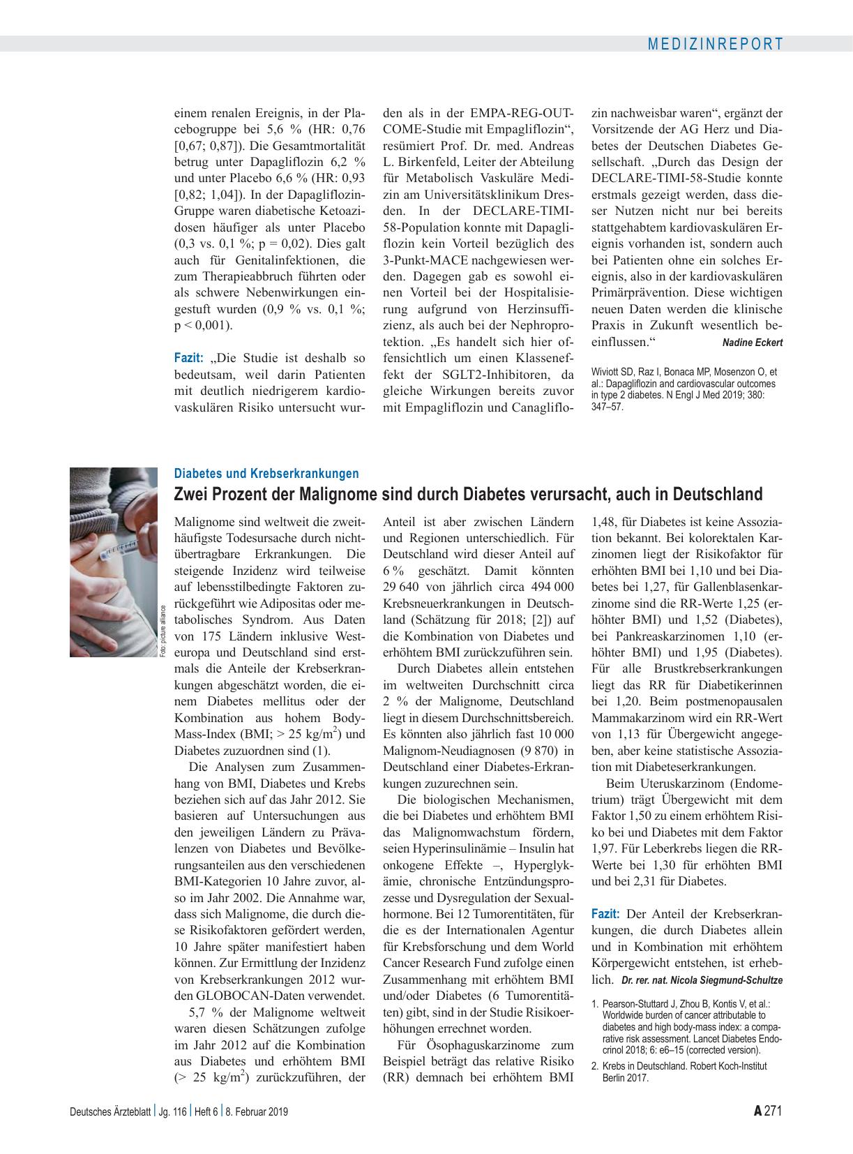 Vorschauseite 1: Diabetes und Krebserkrankungen: Zwei Prozent der Malignome sind durch Diabetes verursacht, auch in Deutschland