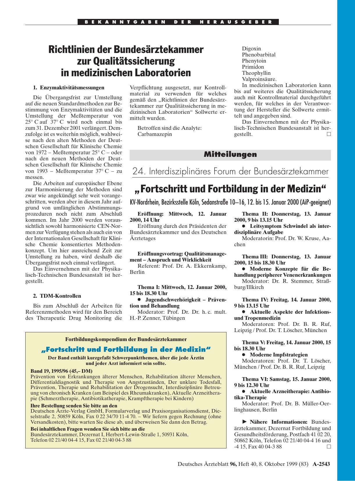 Vorschauseite 1: Fortbildungskompendium der Bundesärztekammer: „Fortschritt und Fortbildung in der Medizin“