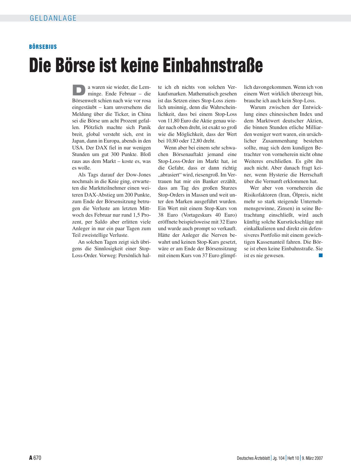 Vorschauseite 1: Börsebius: Die Börse ist keine Einbahnstraße