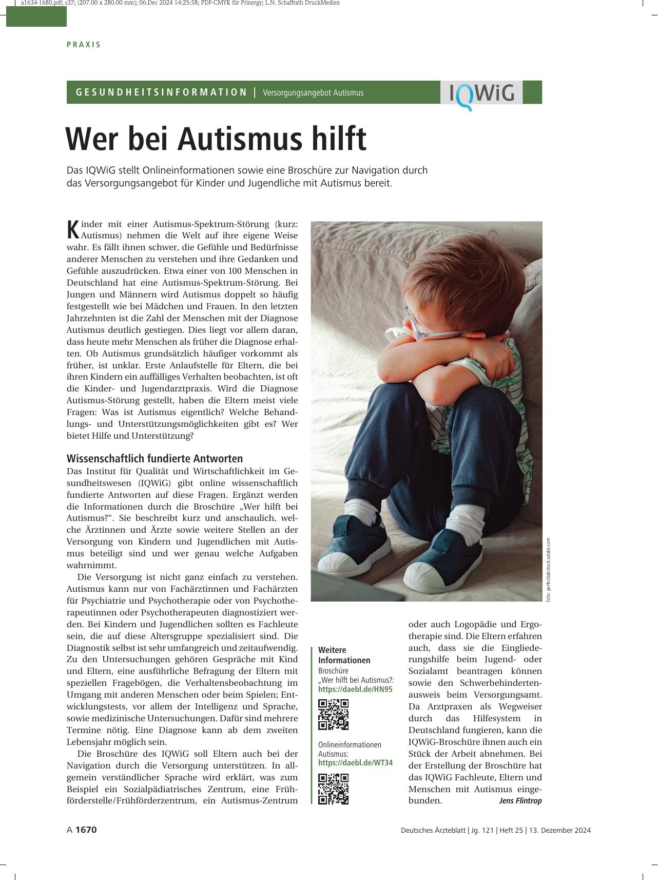 Vorschauseite 1: Versorgungsangebot Autismus: Wer bei Autismus hilft