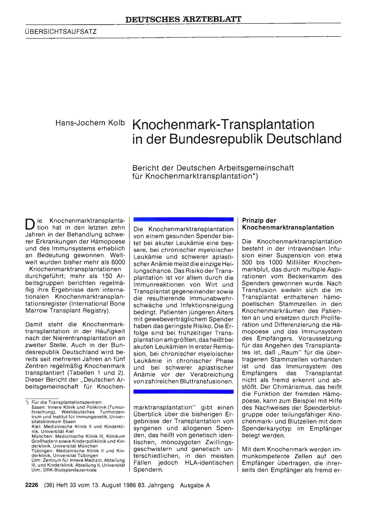 Vorschauseite 1: Knochenmark-Transplantation in der Bundesrepublik Deutschland