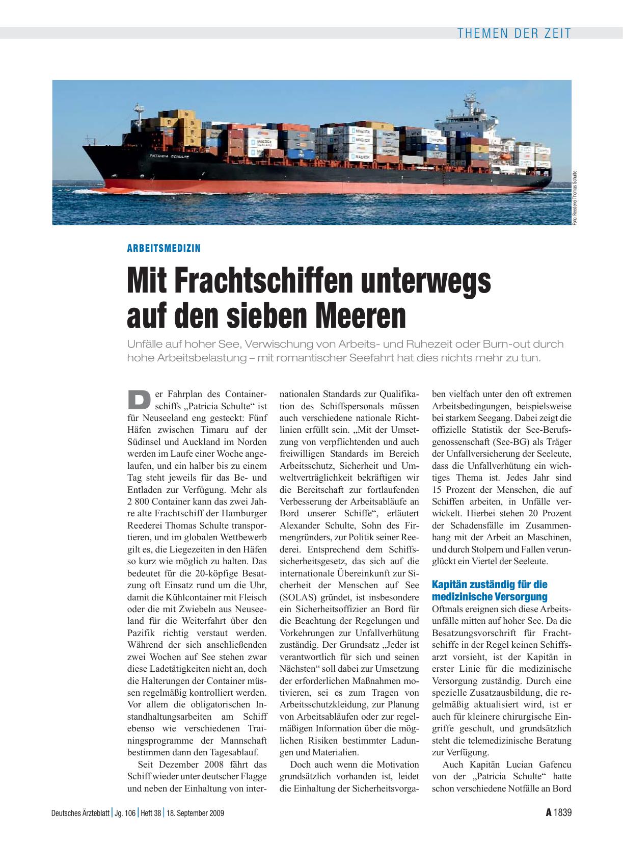 Vorschauseite 1: Arbeitsmedizin: Mit Frachtschiffen unterwegs auf den sieben Meeren