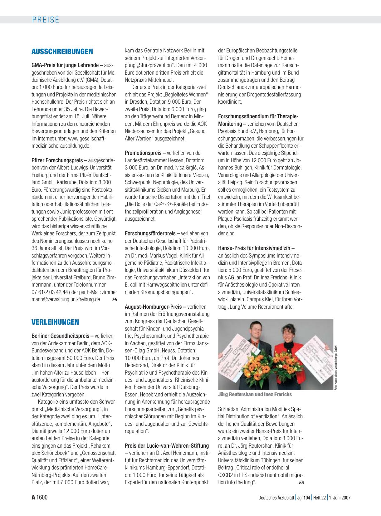 Vorschauseite 1: Verleihungen
