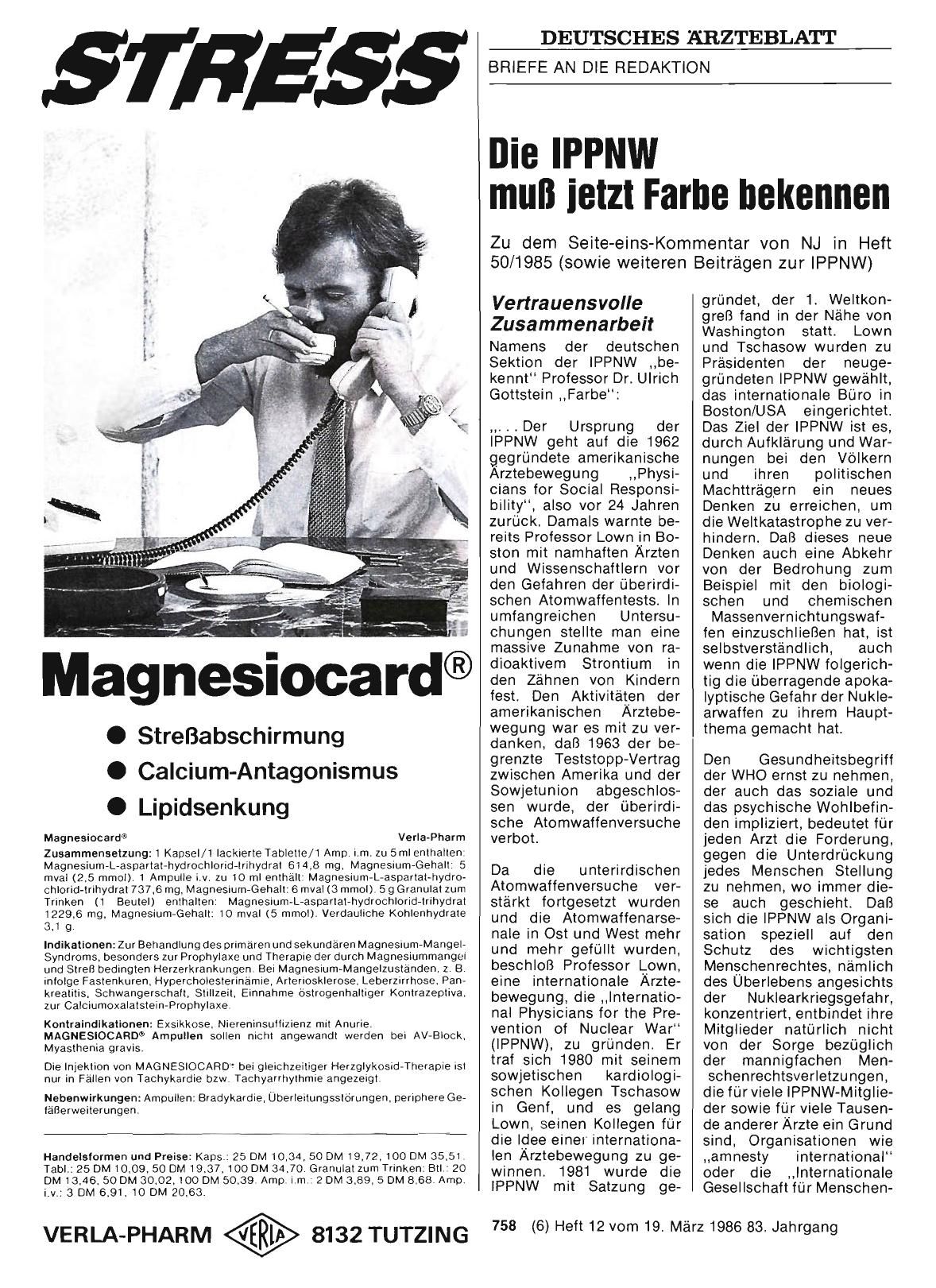 Vorschauseite 1: Die IPPNW muß jetzt Farbe bekennen: Vertrauensvolle Zusammenarbeit