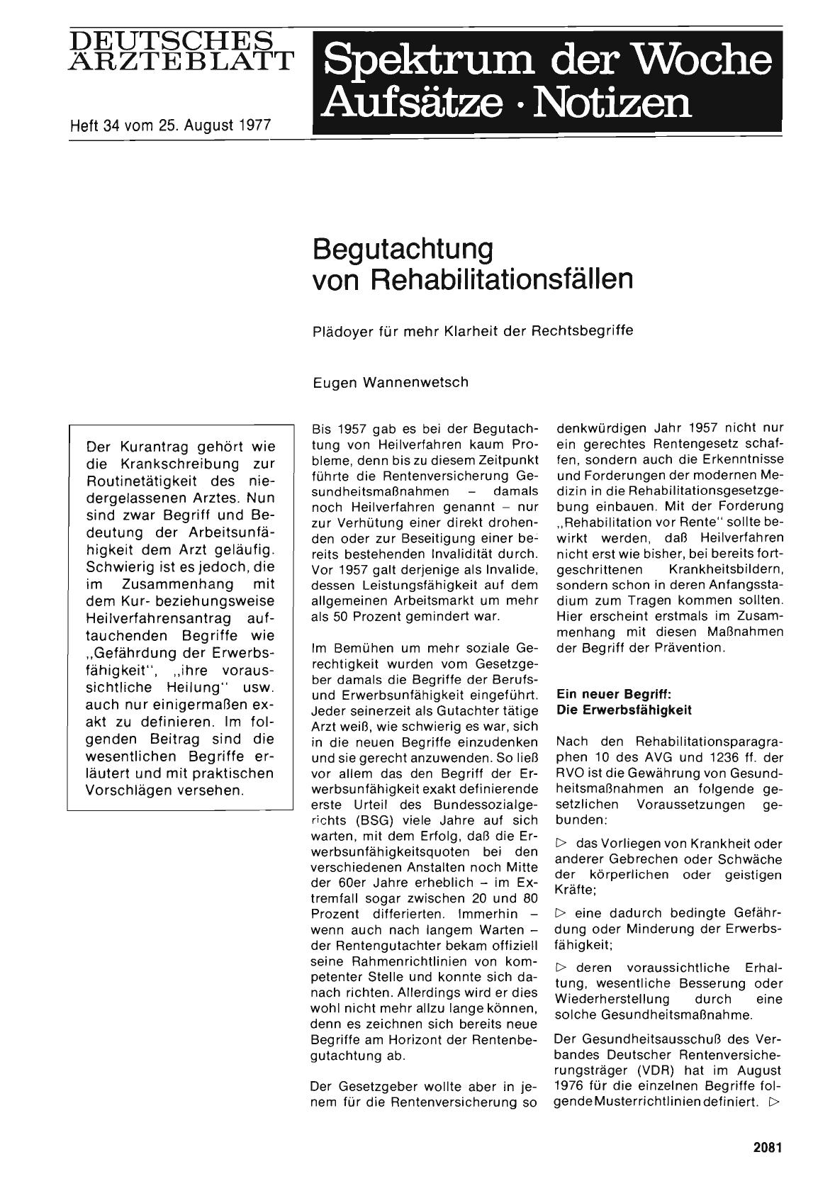 Vorschauseite 1: Begutachtung von Rehabilitationsfällen: Plädoyer für mehr Klarheit der Rechtsbegriffe