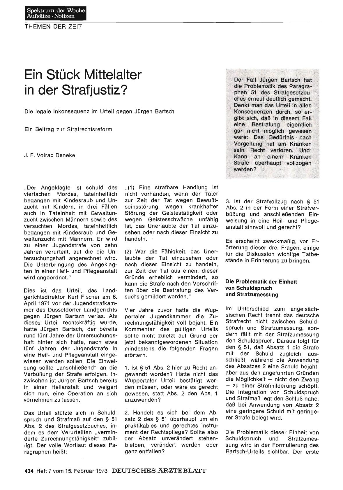 Vorschauseite 1: Ein Stück Mittelalter in der Strafjustiz? Die legale Inkonsequenz im Urteil gegen Jürgen Bartsch