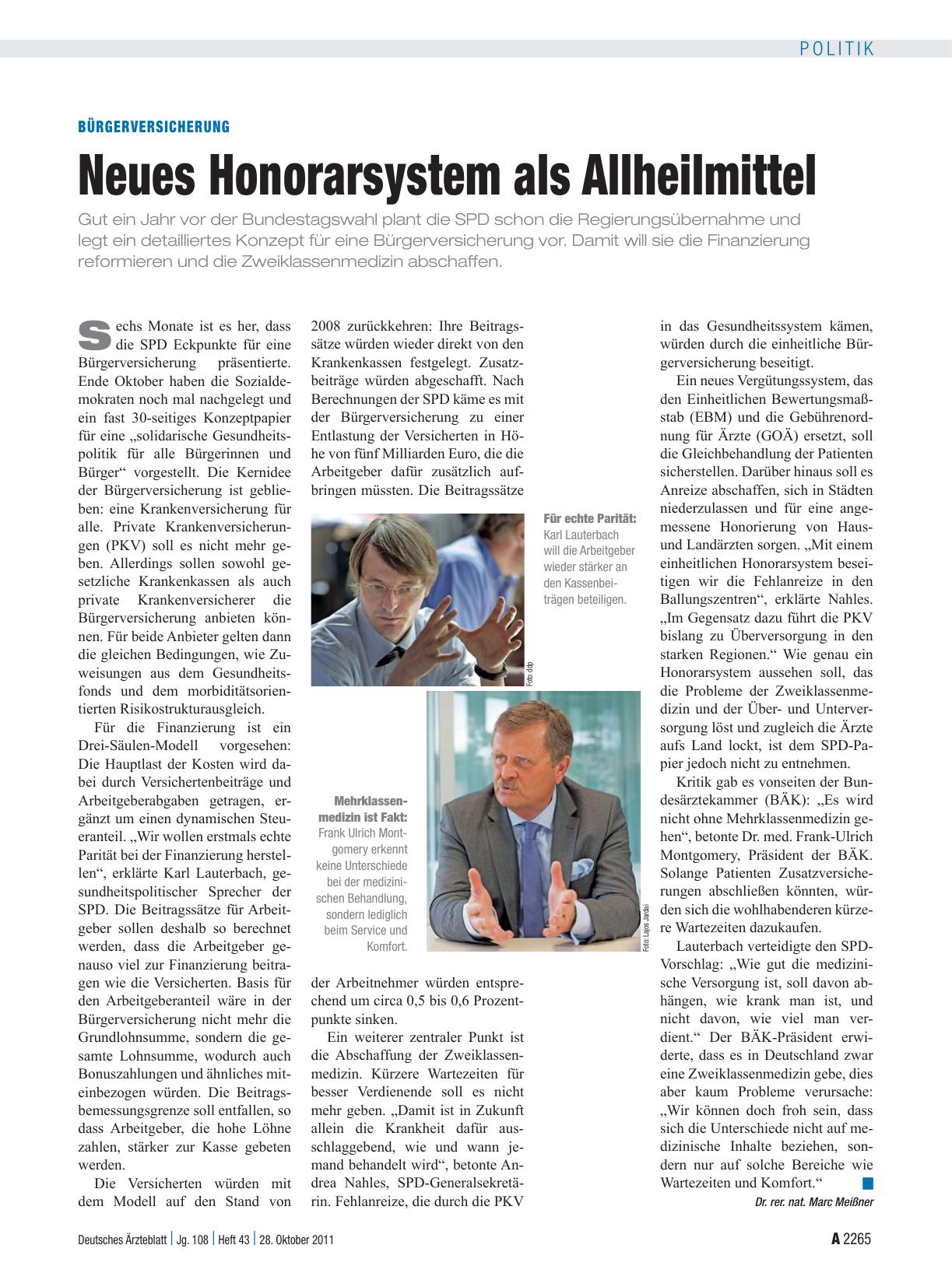Vorschauseite 1: Bürgerversicherung: Neues Honorarsystem als Allheilmittel