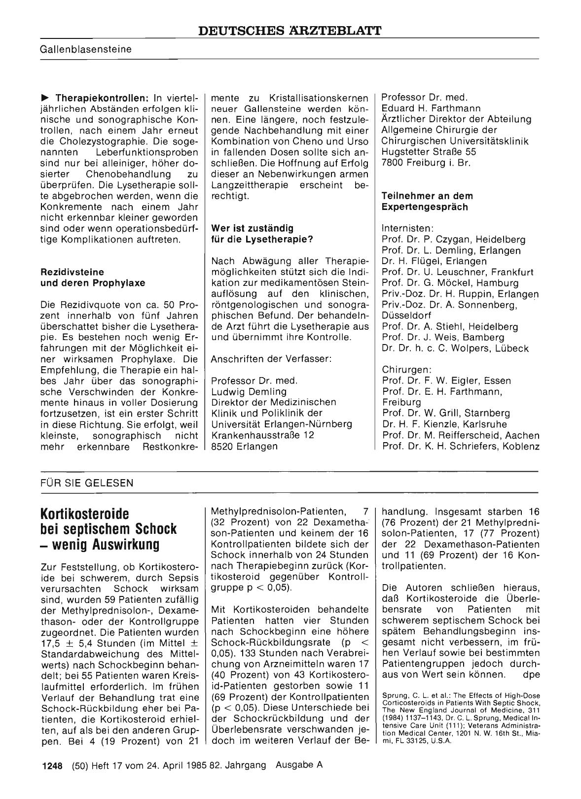 Vorschauseite 1: Kortikosteroide bei septischem Schock — wenig Auswirkung