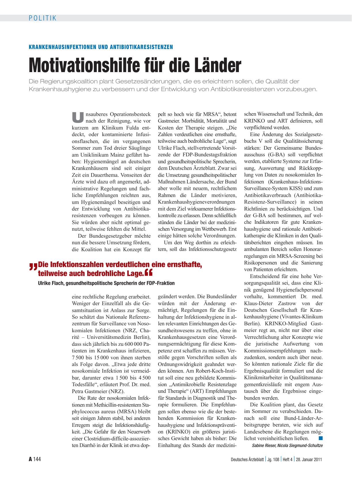 Vorschauseite 1: Krankenhausinfektionen und Antibiotikaresistenzen: Motivationshilfe für die Länder