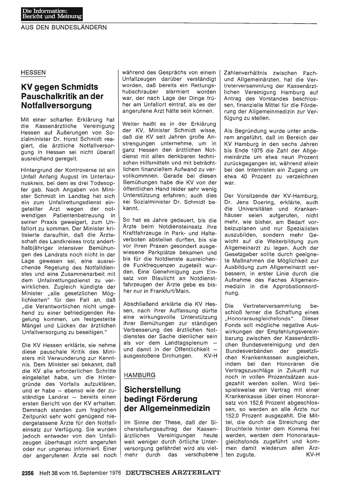 Vorschauseite 1: HESSEN: KV gegen Schmidts Pauschalkritik an der Notfallversorgung