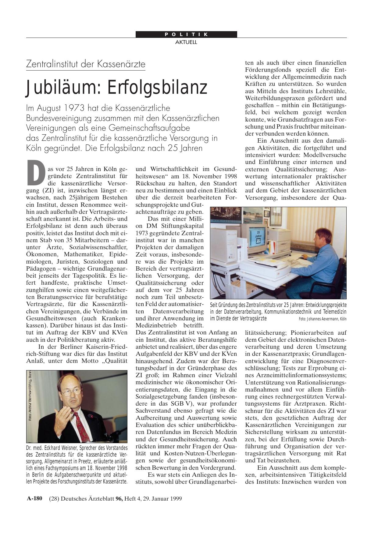 Vorschauseite 1: Zentralinstitut der Kassenärzte – Jubiläum: Erfolgsbilanz