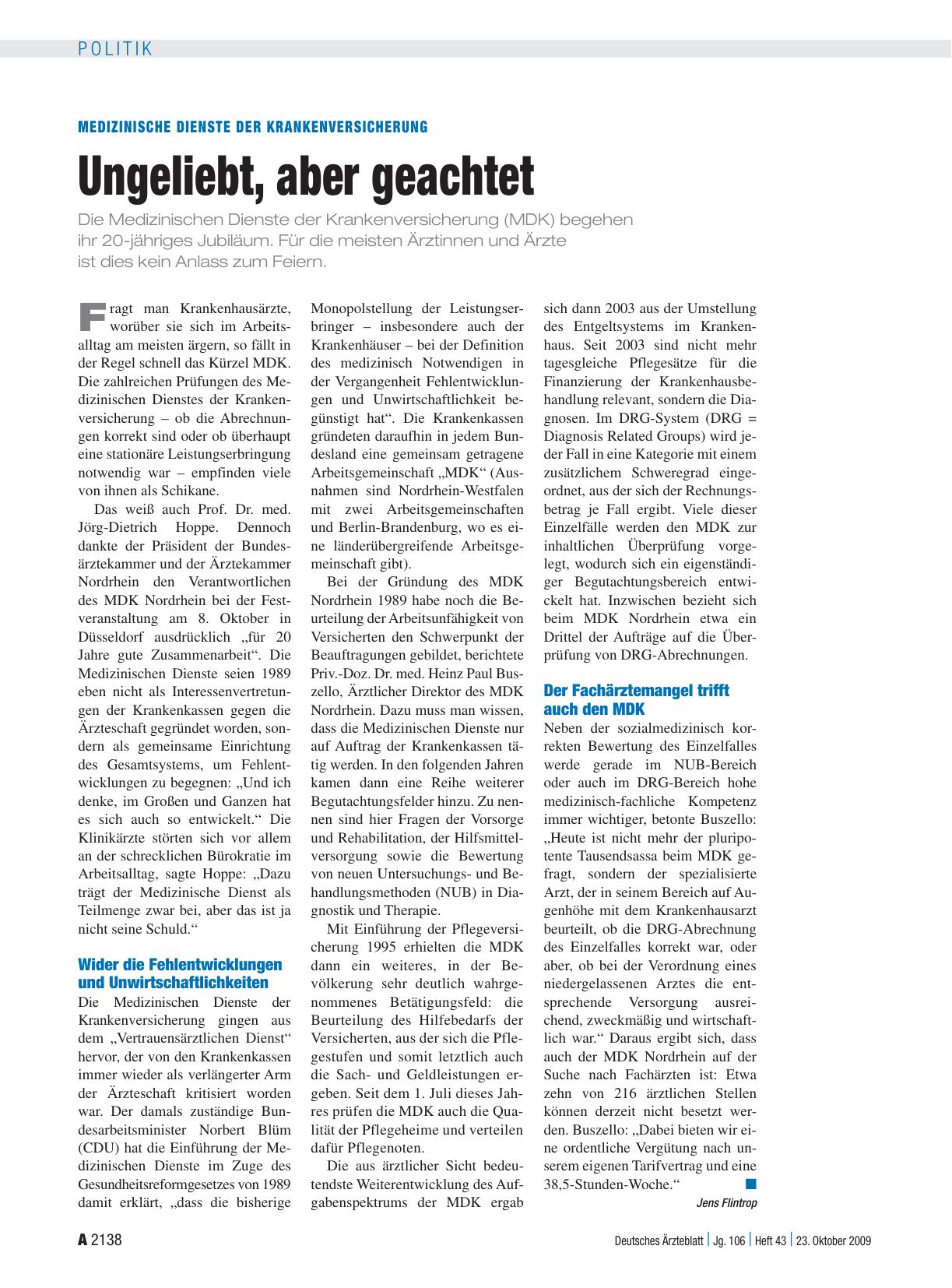 Vorschauseite 1: Medizinische Dienste der Krankenversicherung: Ungeliebt, aber geachtet