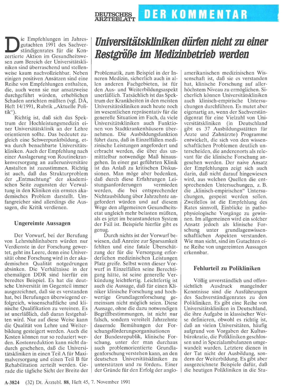 Vorschauseite 1: Universitätskliniken dürfen nicht zu einer Restgröße im Medizinbetrieb werden