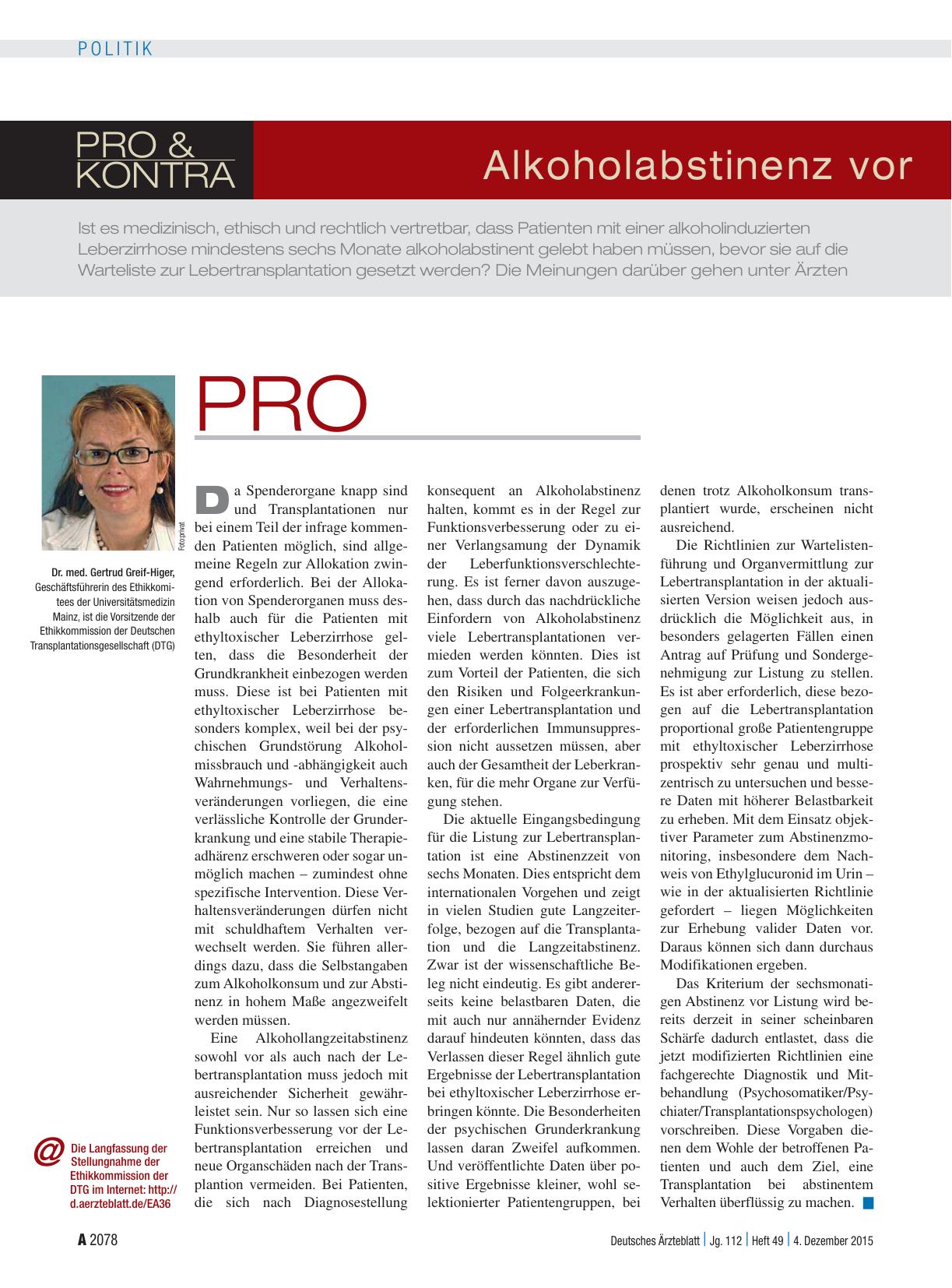 Vorschauseite 1: Alkoholabstinenz vor Lebertransplantation