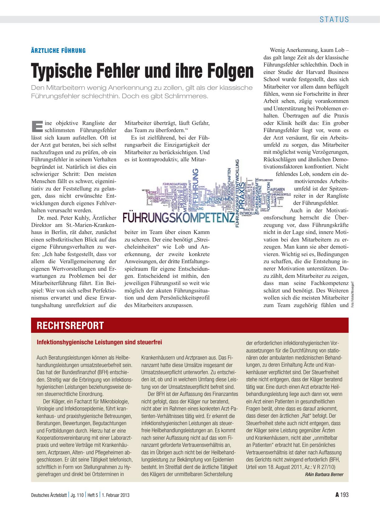 Vorschauseite 1: Ärztliche Führung: Typische Fehler und ihre Folgen