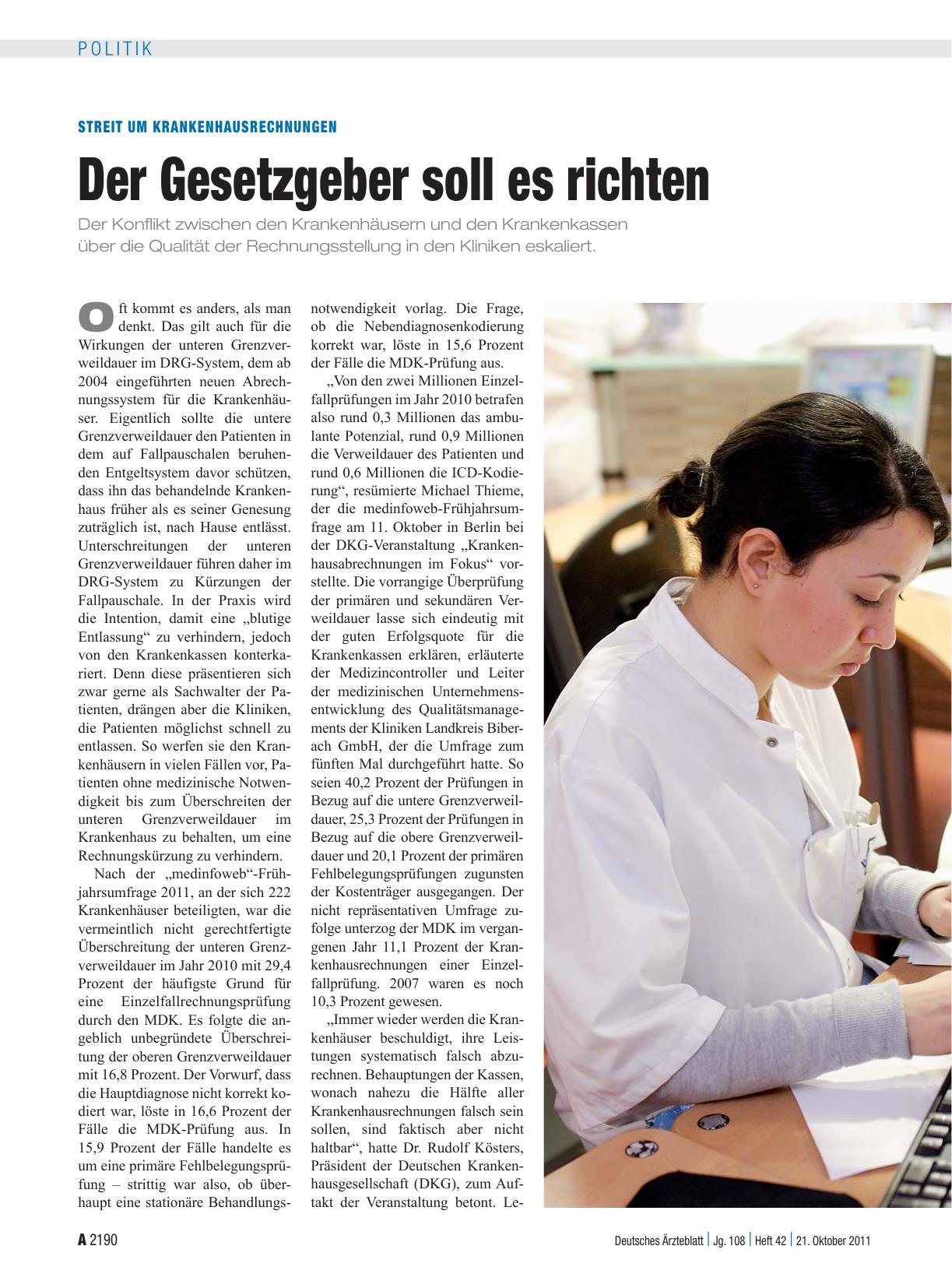Vorschauseite 1: Streit um Krankenhausrechnungen: Der Gesetzgeber soll es richten
