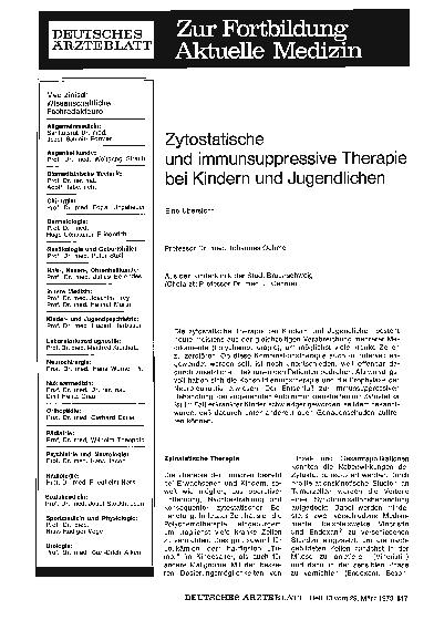 Vorschauseite 1: Zytostatische und immunsuppressive Therapie bei Kindern und Jugendlichen: Eine Übersicht