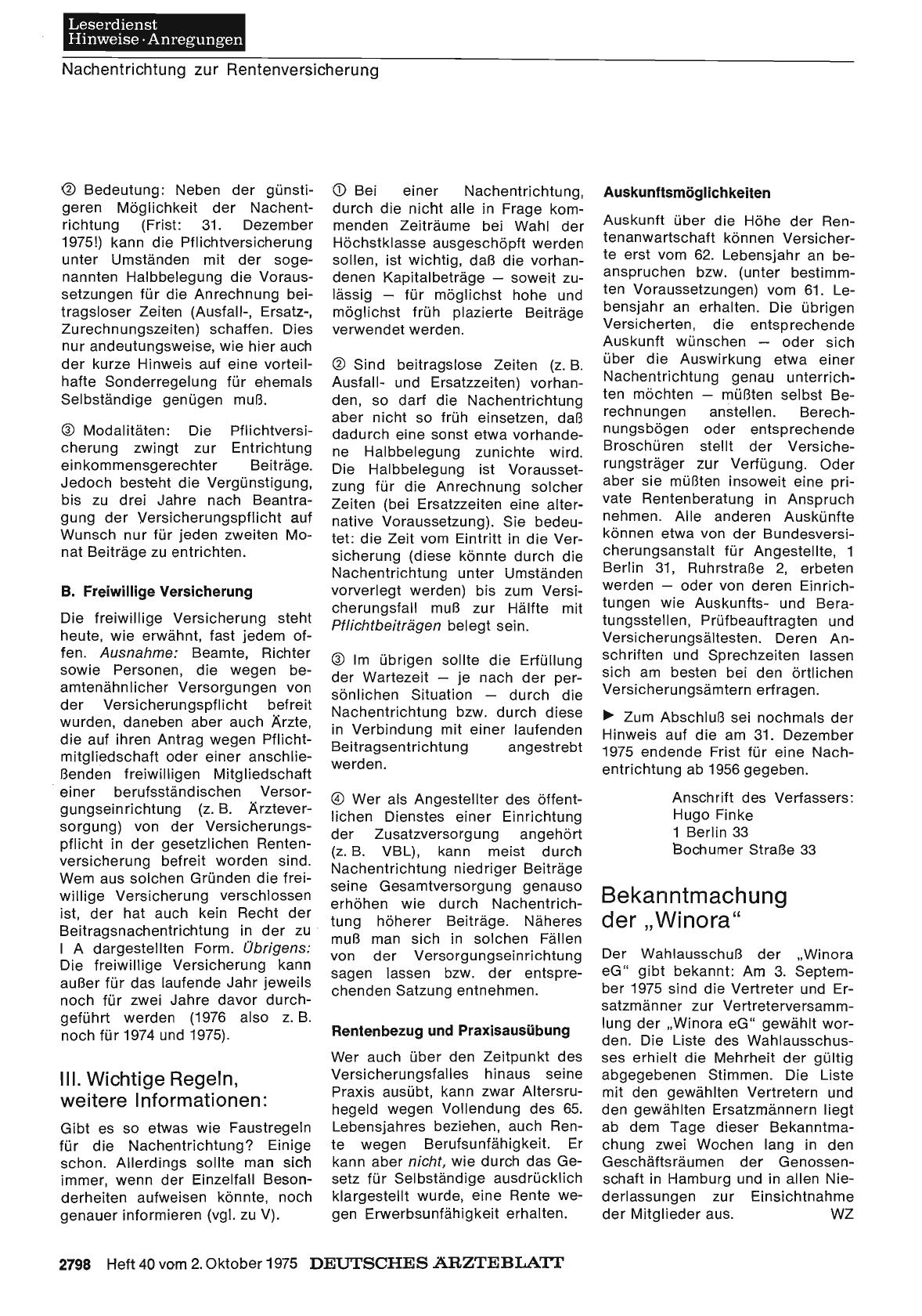 Vorschauseite 1: Bekanntmachung der „Winora“