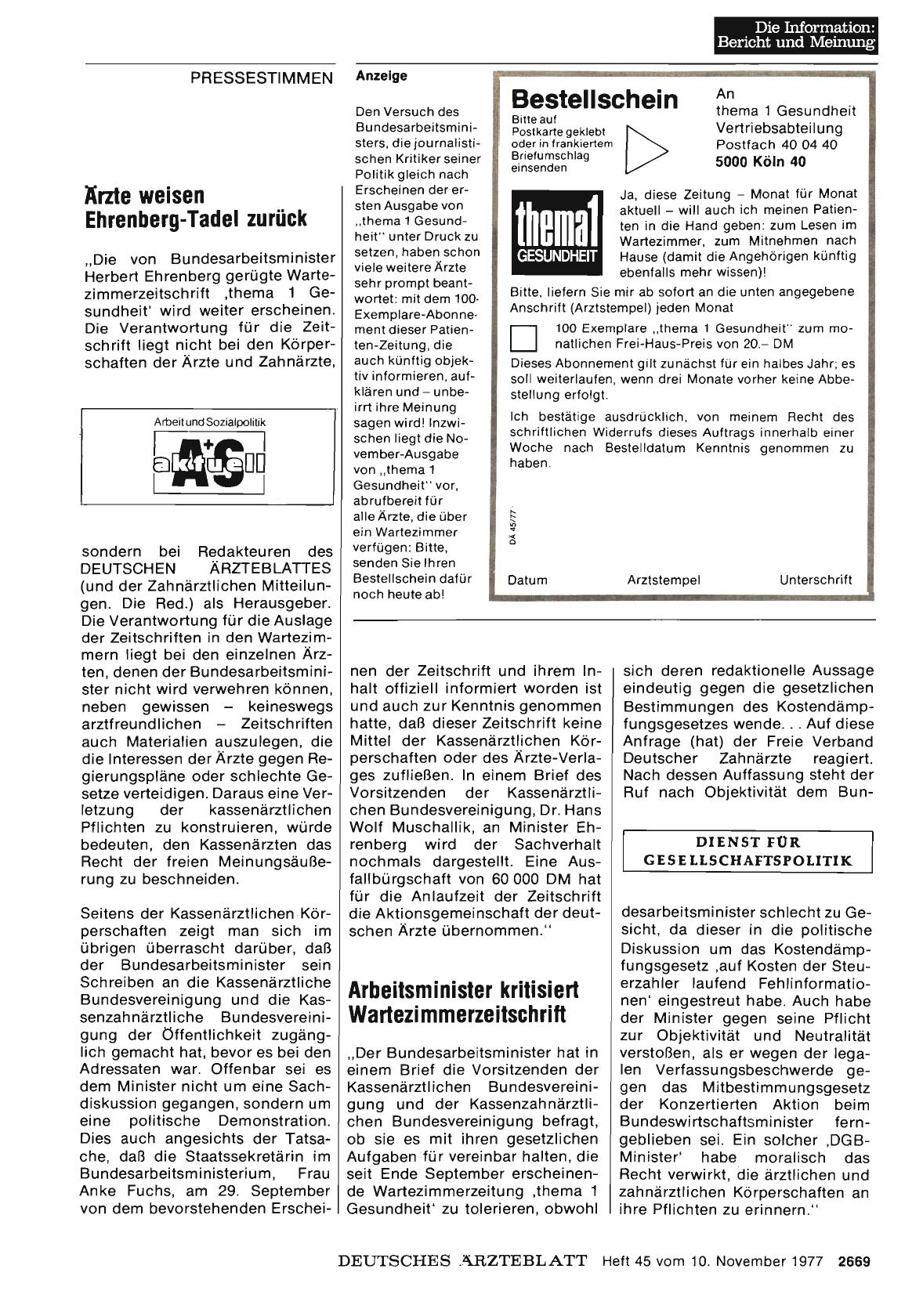 Vorschauseite 1: Ärzte weisen Ehrenberg-Tadel zurück