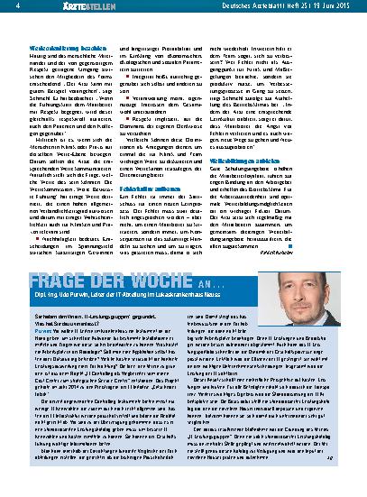Vorschauseite 1: Frage der Woche an. .. Dipl. -Ing. Udo Purwin, Leiter der IT-Abteilung im Lukaskrankenhaus Neuss