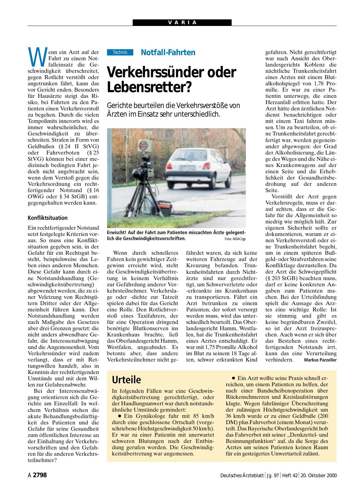 Vorschauseite 1: Notfall-Fahrten: Verkehrssünder oder Lebensretter?