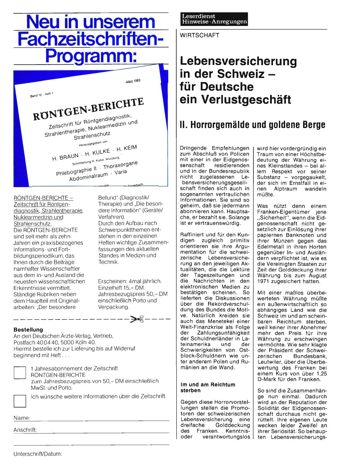 Vorschauseite 1: Lebensversicherung in der Schweiz - für Deutsche ein Verlustgeschäft: II. Horrorgemälde und goldene Berge